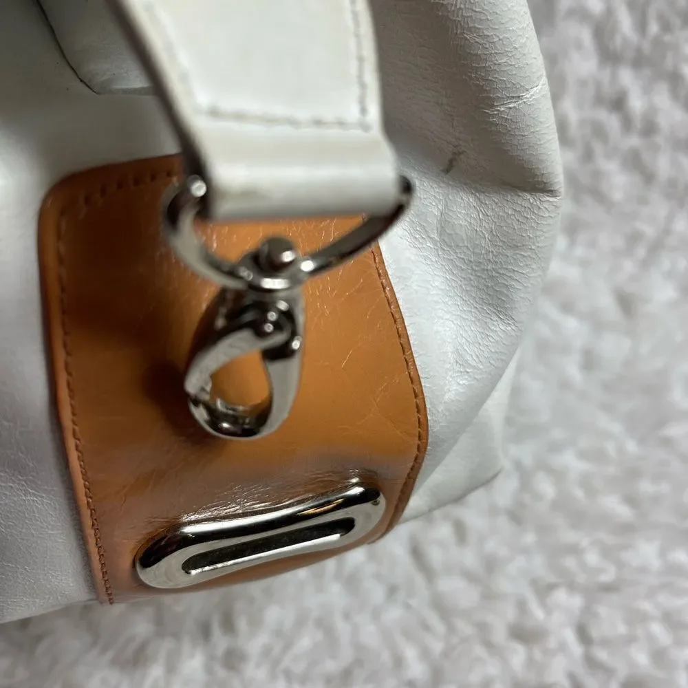 Steven by Steve Madden leather off white and tan satchel silver tone hardwares